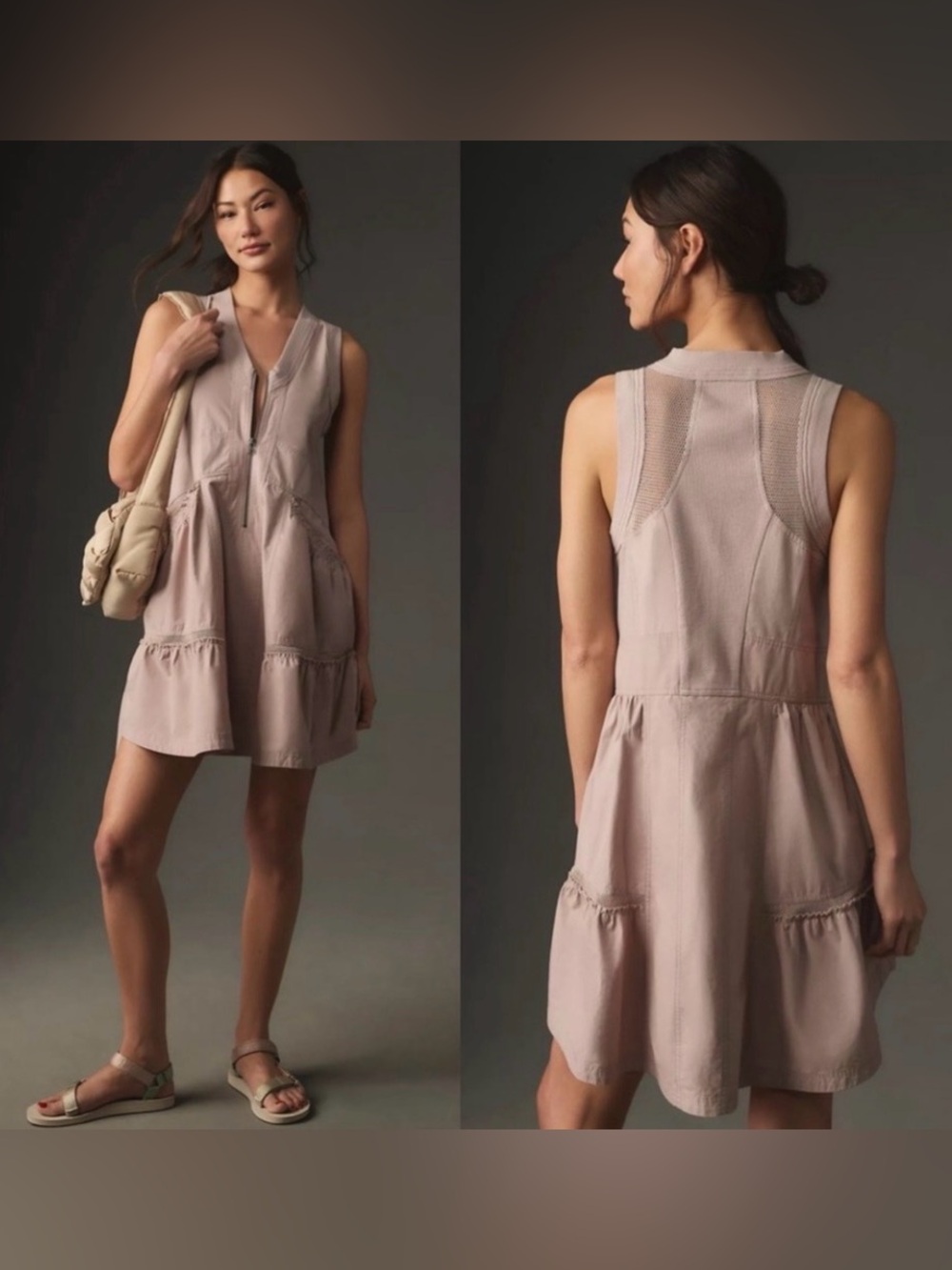 Anthropologie Daily Practice Trek Utility Mini Racerback Dress Muted Rose Sz Sm
